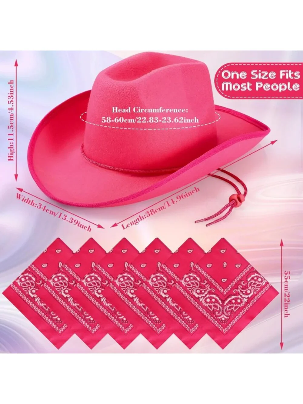Men's Rose Red Bandanas Bulk Adjustable Felt Western Cowboy Cowgirl Hat 12 Pcs